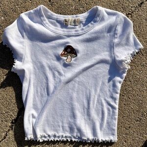 Altar’d State White T-Shirt with Mushroom Patch